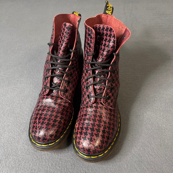 Dr. Martens Shoes - Dr. Martens 1460 Pascal Boots Burgundy Black Houndstooth Leather Womens size 10